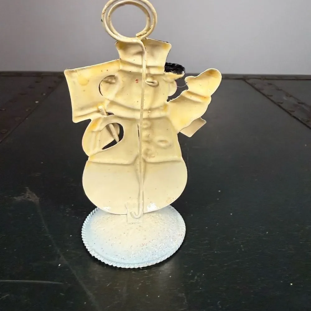 Whimsical Metal Snowman Top Hat Table Card Holder Christmas Xmas Decor